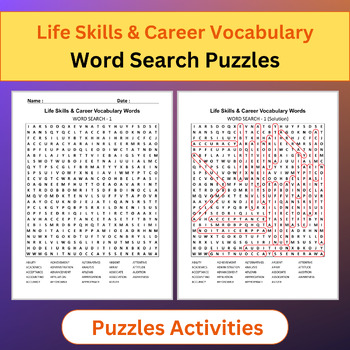 Preview of Life Skills & Career Vocabulary Words | Word Search Puzzles Activities