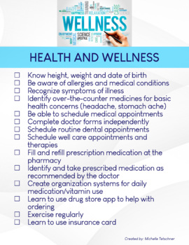 Preview of Life Skills Check List -Visual Checklist for Health and Wellness