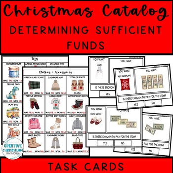 Preview of Life Skills Christmas Catalog Math Determining Sufficient Funds Task Cards