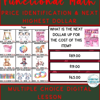 Preview of Life Skills Christmas Catalog Math Price ID and Next Dollar Up Digital Lesson