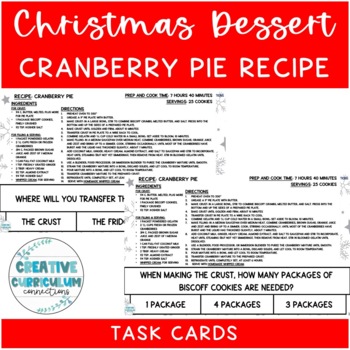 Preview of Life Skills Christmas Cranberry Pie Recipe Read & Comp Task Cards