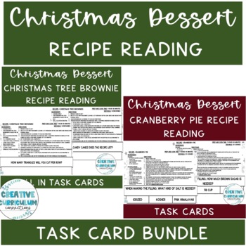 Preview of Life Skills Holiday Dessert Recipe Reading & Comprehension Task Card Bundle