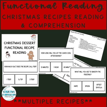 Preview of Life Skills Christmas Desserts Recipe Reading & Comprehension Task Cards