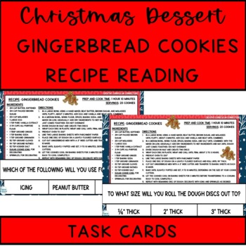 Preview of Life Skills Christmas Gingerbread Cookies Recipe Read & Comp Task Cards