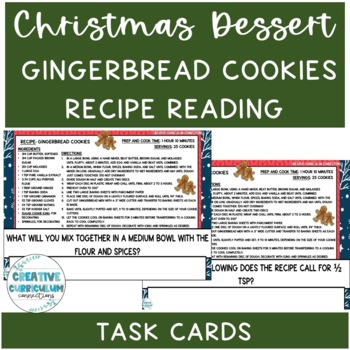 Preview of Life Skills Christmas Gingerbread Cookies Recipe Read & Comp Task Cards LV 2