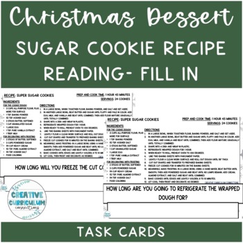 Preview of Life Skills Christmas Sugar Cookies Recipe Read & Comp Task Cards LV 2
