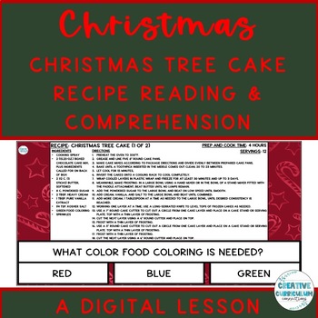 Preview of Life Skills Christmas Tree Cake Dessert Recipe Read & Comp Digital Lesson