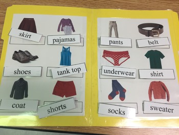 Life Skills: Clothing Vocabulary (word to picture match) File Folder Game