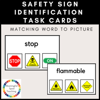 Preview of Life Skills Community Safety Sign Word to Picture Printable Task Cards