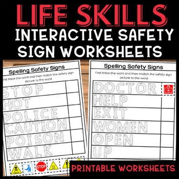 Preview of Life Skills Community Safety Signs: Trace and Match Worksheet