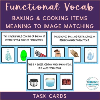 Preview of Life Skills Cooking Functional Vocab Definition To Picture Match Task Cards