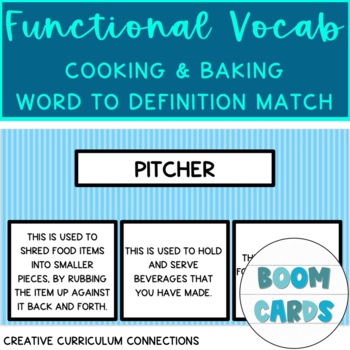 Preview of Life Skills Cooking Functional Vocab Word To Definition Match Boom Cards