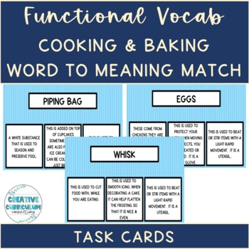 Preview of Life Skills Cooking Functional Vocab Word To Definition Match Task Cards