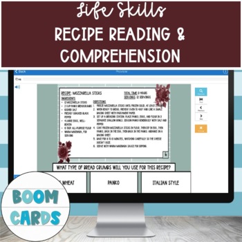 Preview of Life Skills Cooking/Recipe Reading and Comprehension Boom Cards #2