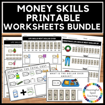 Preview of Life Skills Counting Money FULL YEAR BUNDLE Printable Worksheets and Task Cards