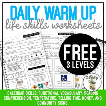 Preview of Life Skills Daily Warm Up Worksheets FREEBIE