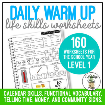 Preview of Life Skills Daily Warm Up Worksheets Level 1