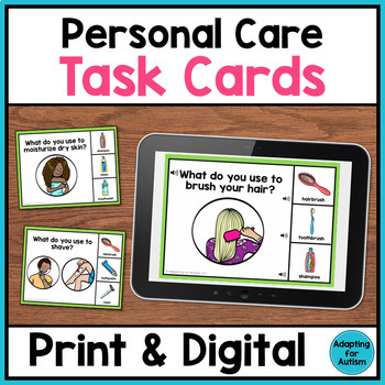 Preview of Life Skills Task Cards - Personal Care Hygiene (Print & Digital Boom Cards)