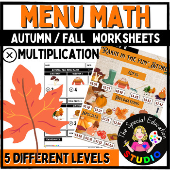 Preview of Life Skills Fall Autumn Multiplication Math Menu Multiply Centers High School