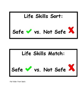 Preview of Life Skills File Folder Sorting and Matching Activity: Safe vs. Not Safe