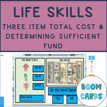 Preview of Life Skills Flower Shop 3 Item Total Cost & Determine Enough Funds Boom Cards