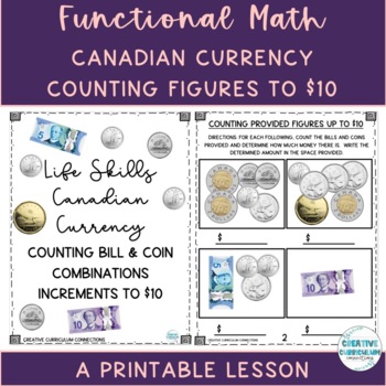 Preview of Life Skills Funct. Math Canadian Counting Provided Figures Up To $10 Printable
