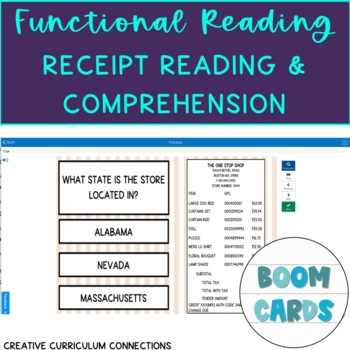 Preview of Life Skills Functional Living Receipt Reading & Comprehension Boom Cards