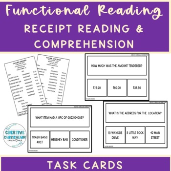 Preview of Life Skills Functional Living Receipt Reading & Comprehension Task Cards