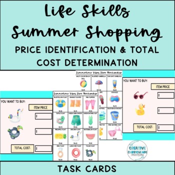 Preview of Life Skills Functional Math Summer Shop Price ID & Order Total Cost Task Cards