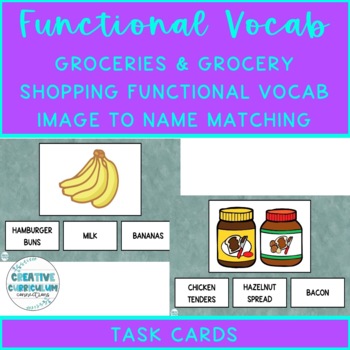Preview of Life Skills Functional Vocabulary Grocery Shopping/Groceries Image to Name Match