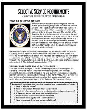 Preview of Government - Civics - Life Skills, SELECTIVE SERVICE REQUIREMENTS