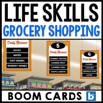 Preview of Life Skills Grocery Shopping - CBI - Job Skills - BOOM CARDS - Grocery Store