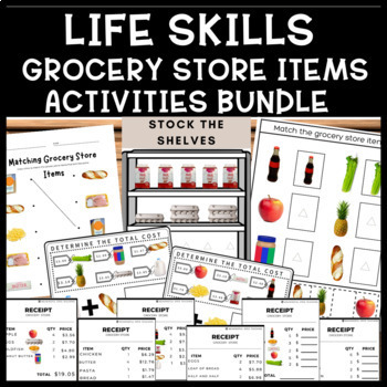 Preview of Life Skills Grocery Store Filling Orders Money Addition Stock the Shelves Bundle