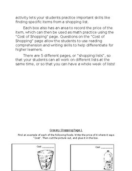 Life Skills Grocery Store Shopping List Activity Worksheets | TpT