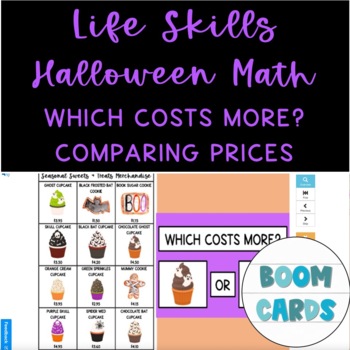 Preview of Life Skills Halloween Math Comparing Prices, Which Costs More Boom Cards