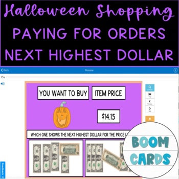Preview of Life Skills Halloween Math Paying For Items Counting Next Dollar Up Boom