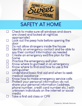 Preview of Life Skills Check List -Visual Checklist for Home Safety