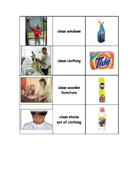 Preview of Special Education: Household Cleaning Products & Their Uses - Match