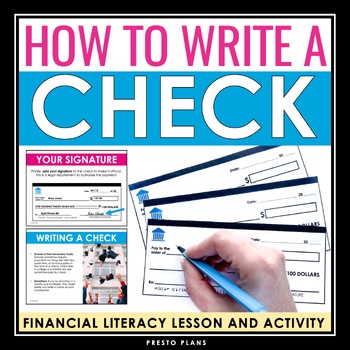 Preview of Life Skills Lesson - How to Write a Check / Cheque Presentation & Blank Template