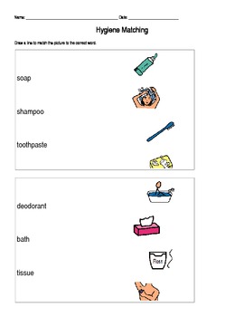 Preview of Life Skills: Hygiene Words and Picture Clues for Special Ed: Boardmaker symbols