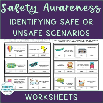 Preview of Life Skills ID Safe & Unsafe Summer Scenarios Multiple Choice Worksheets