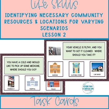 Preview of Life Skills Identify The Need For Community Resources/Locations Task Cards