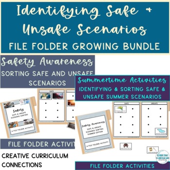 Preview of Life Skills Identifying/Sorting Safe & Unsafe Scenarios File Folders GROW Bundle