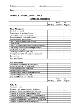 skills checklist inventory teacherspayteachers list basic functional math self sheet evaluation classroom worksheets iep students normed social teachers cleaning planning