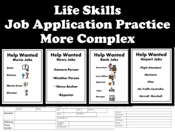 Preview of Life Skills Job Application Printable Practice Forms More Complex