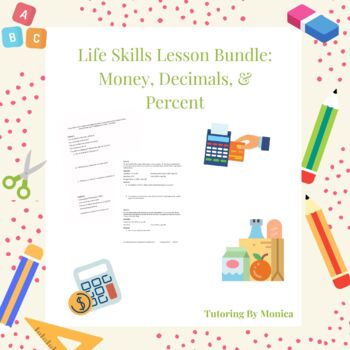 Preview of Life Skills Lesson Bundle: Money, Decimals, and Percent