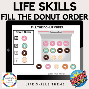 Preview of Life Skills Math Counting and Inventory Donut Order Boom Cards™