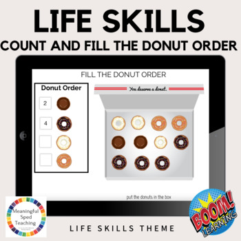 Preview of Life Skills Math Counting and Inventory Donut Order Boom Cards™