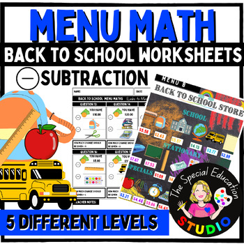 Preview of Life Skills Math Menu Special Education Subtraction Back to School Math Centers