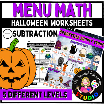 Preview of Life Skills Math Menu Special Education Subtraction Halloween Math Centres